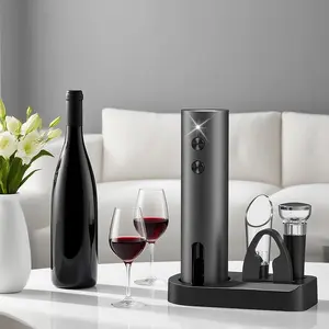 Rechargeable Electric Wine Opener Set, Includes Foil Cutter, Pourer, Vacuum Sealer, Base, Ideal for Home, Kitchen, Parties, Weddings, Christmas