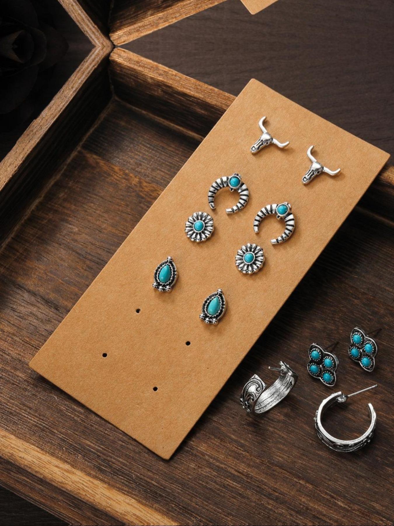 Vintage Turquoise Decorated Stud Earrings Set, 30 Pairs Fashion Jewelry for Party, Daily Decor, Trendy All-match & Exquisite Jewelry for Birthday Gift