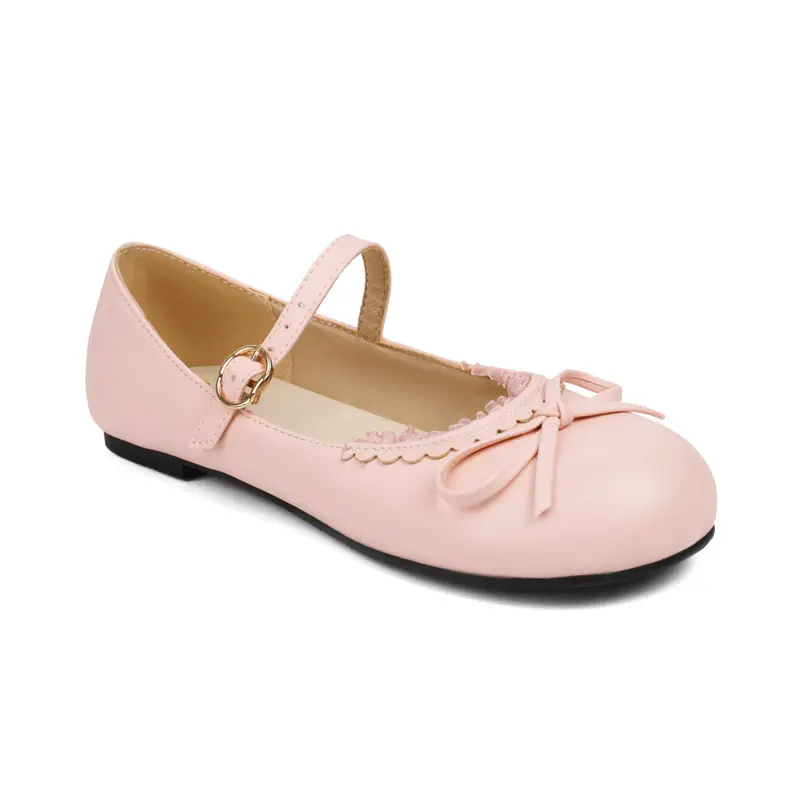Spring Autumn Pink White Mary Janes Flat Shoes Woman Round Toe Buckle Strap Lolita Girls Student Ballet Flats Plus Size 43 44 45