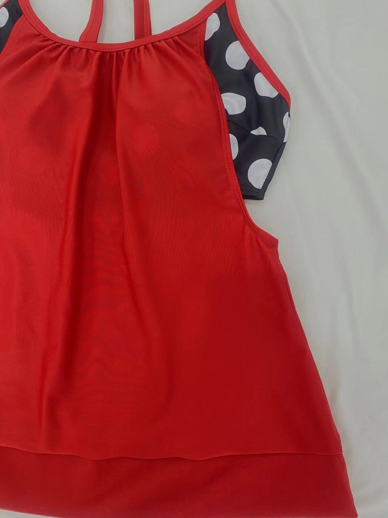 Playful 2026 Polka Dot Tankini Set with Flowy Cover-Up & Tummy Control – Perfect for Beach Vacations & Family Approved Swim |   2026 Women’s Swimsuits, Two Piece Swimsuits with Shorts, Trendy Red & Black Bathing Suit tropical print lace rib bikini