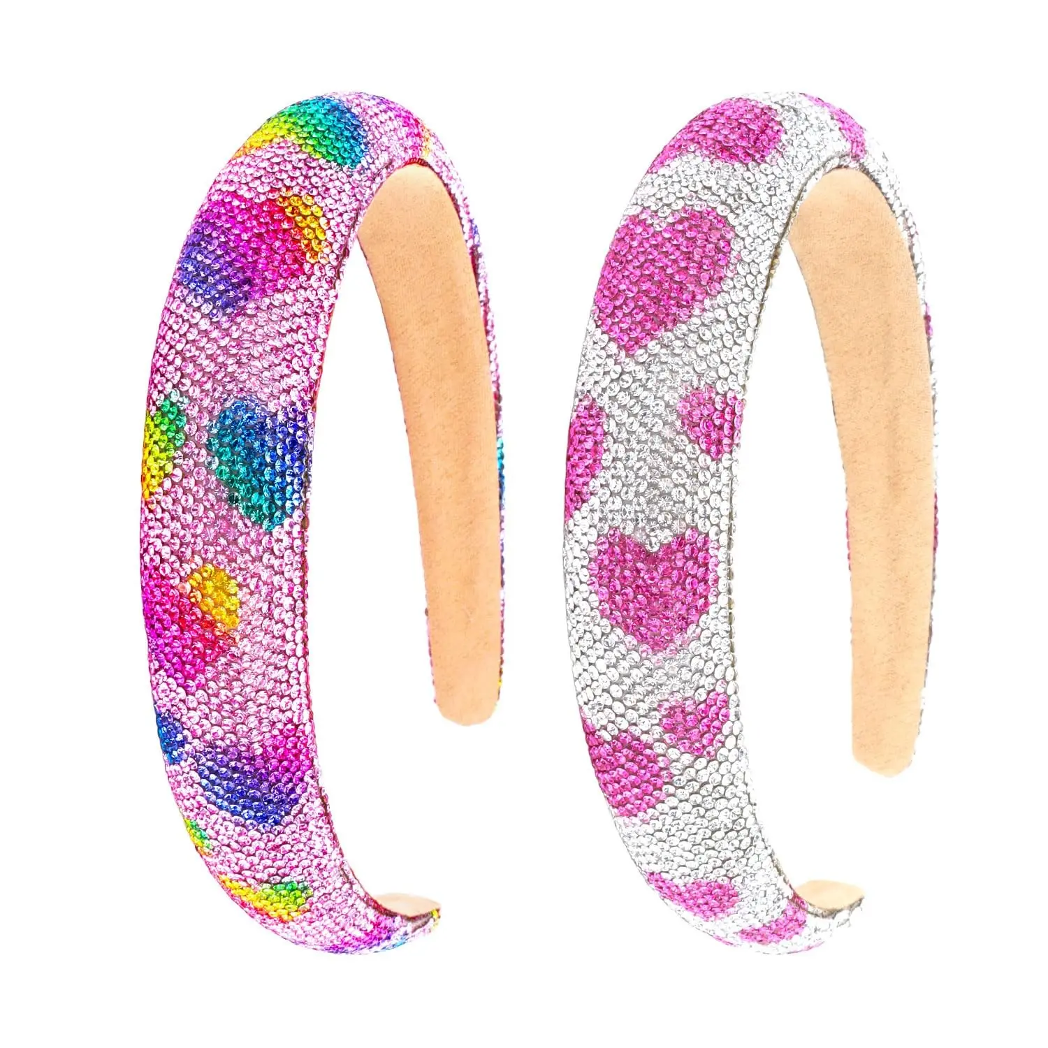 Heart Headbands for Girls, Sparkle Rhinestone Padded Kids Headbands Girls Cute Toddler Head Band 2 Pcs