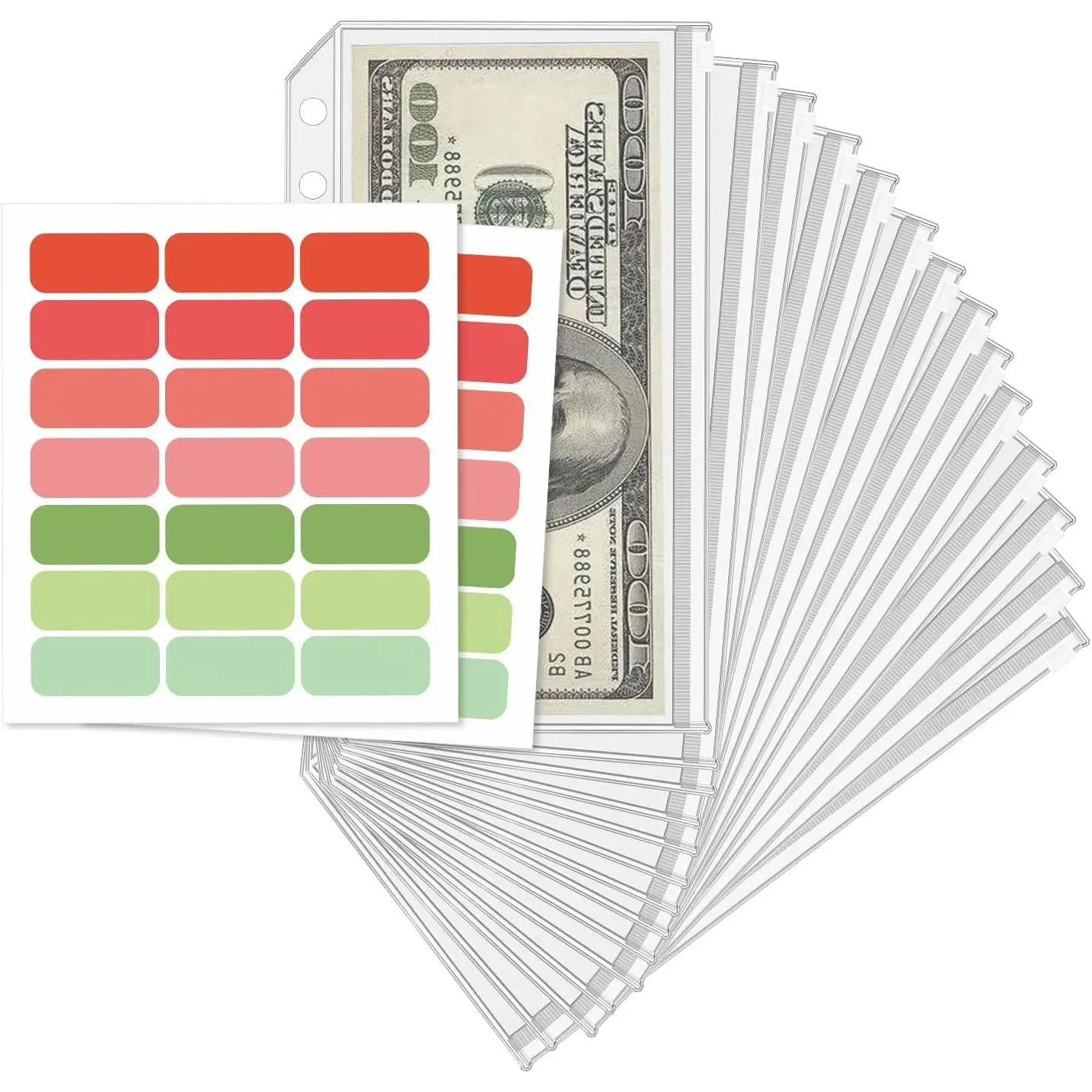 16 count A6 Zippered Binder Envelope Pouches for 6-Ring Budget  System, Clear Inserts for  Saving and Budgeting, With 42 Sticky Labels