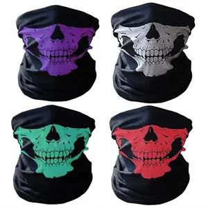 4 skull-shaped masks, versatile magic headscarves, seamless neck hooded shirts and balaclavas, facial coverings for outdoor sports and Halloween – seamless unisex bicycle riding neck scarves with sun protection, wind and sand resistance.