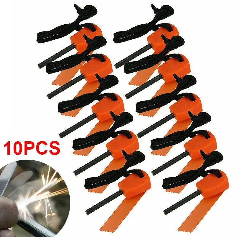 10 Pack Compact Fire Starter Kit with Ferro Rod & Steel Striker - Spark Ignition Tool for Survival, Camping & Hiking Gear