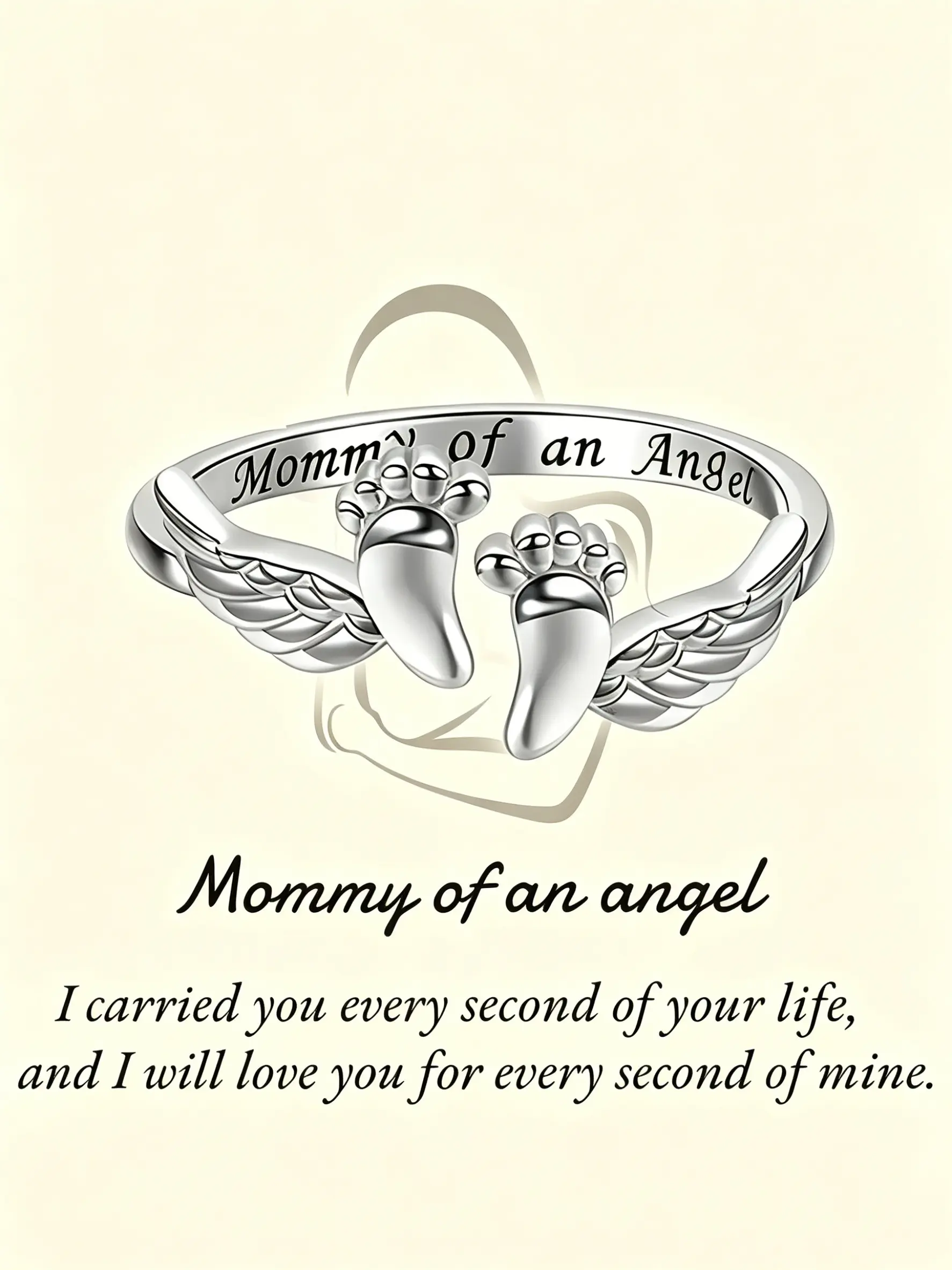 925 Pure Silver Miscarriage Memorial Ring, Engraved 'angel's Mom' Ring, Angel Wings Baby Footprint Memorial Gift, Elegant Jewelry