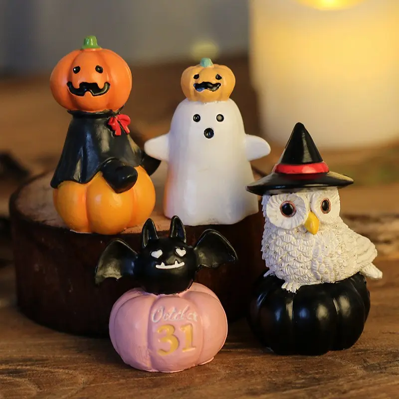 Halloween Decoration, Cute Pumpkin Ghost Owl Resin Ornament, Festive Party Gift, Halloween Decorative Item, Perfect for Holiday Celebrations