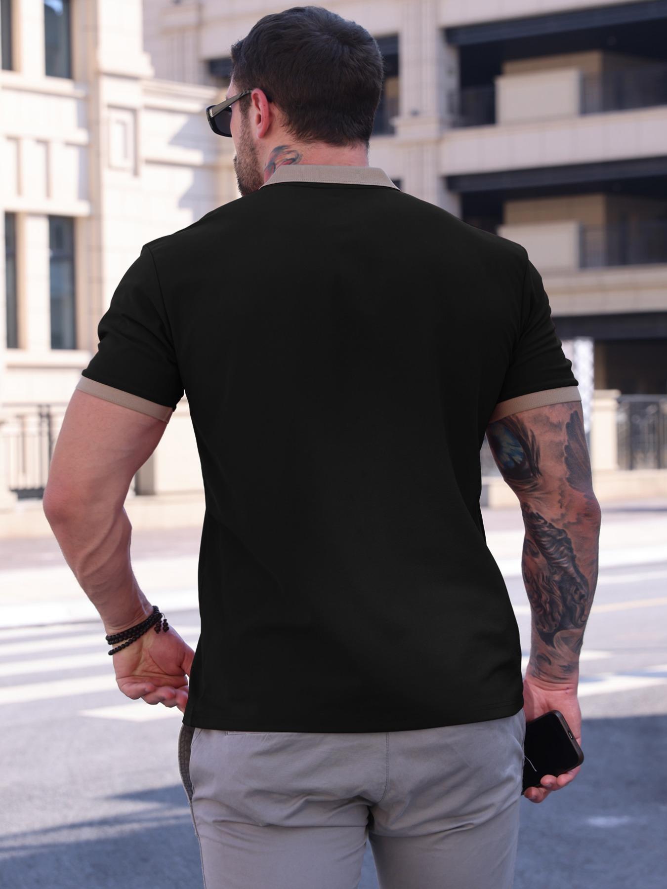 Men's Colorblock Short Sleeve Casual Collared Polo Shirt, Regular Fit Fashion Comfy Half Placket Top for Summer, Men's Clothes for Outdoor Wear, Menswear