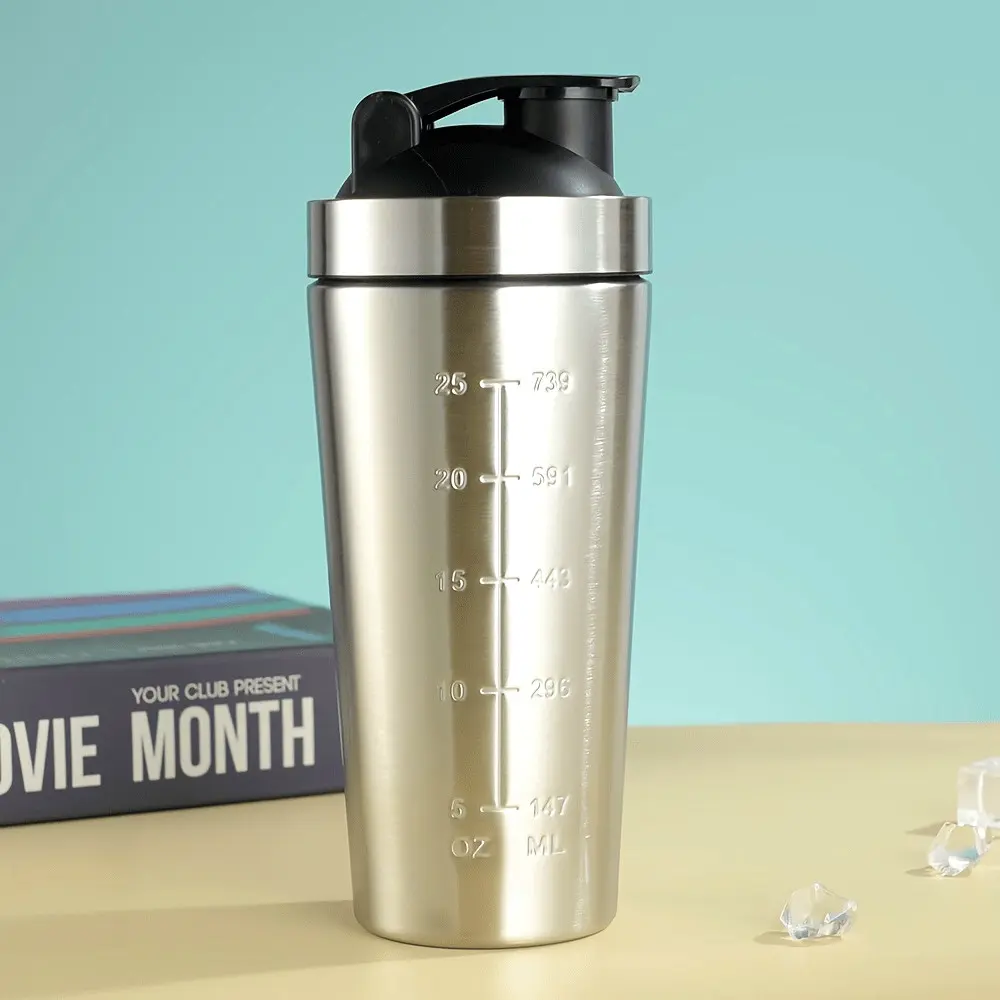 Single-Layer Stainless Steel Shaker Bottle with Measurement Markings, Portable Cup for Protein Shakes, Fitness, and Sports, Portable Drinking Bottle, Shaker Bottles for Protein Mixes