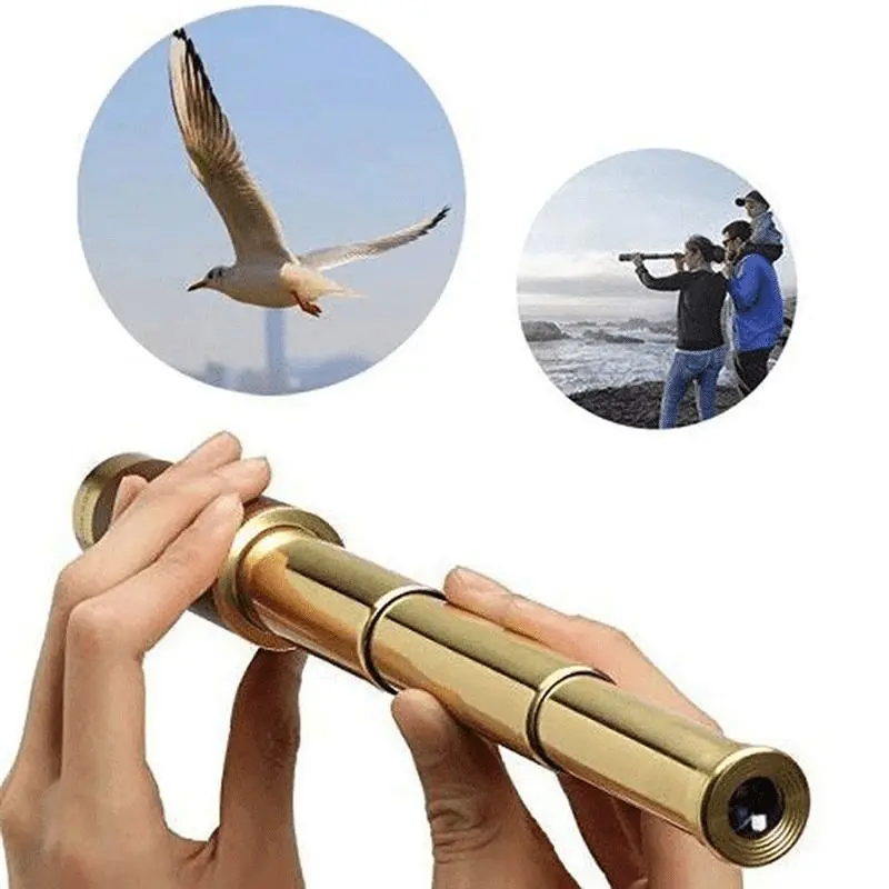 Adult Bronze Monocular Telescope, Vintage Extendable, 25x30 High Magnification, Compact Portable, 30mm Objective, 12mm Eyepiece, Outdoor Gift