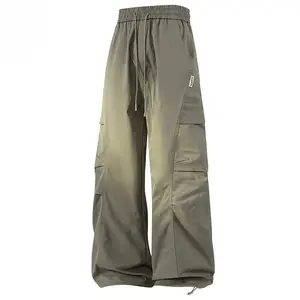 2026 New Unisex Gray-Green Quick-Dry Wide-Leg Cargo Pants, Drawstring Elastic Waist Loose Streetwear Functional Trousers, Daily Hiking Casual Pants #   Summervibes
