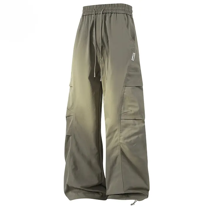 Men's Oversize Mid Waist Elastic Polyester Cargo Pants - Menswear Bottoms, Casual Loose Fit, Quick-Dry Multiple Pockets, Sporty Chic Streetwear for Outdoors Hiking, Machine Washable
