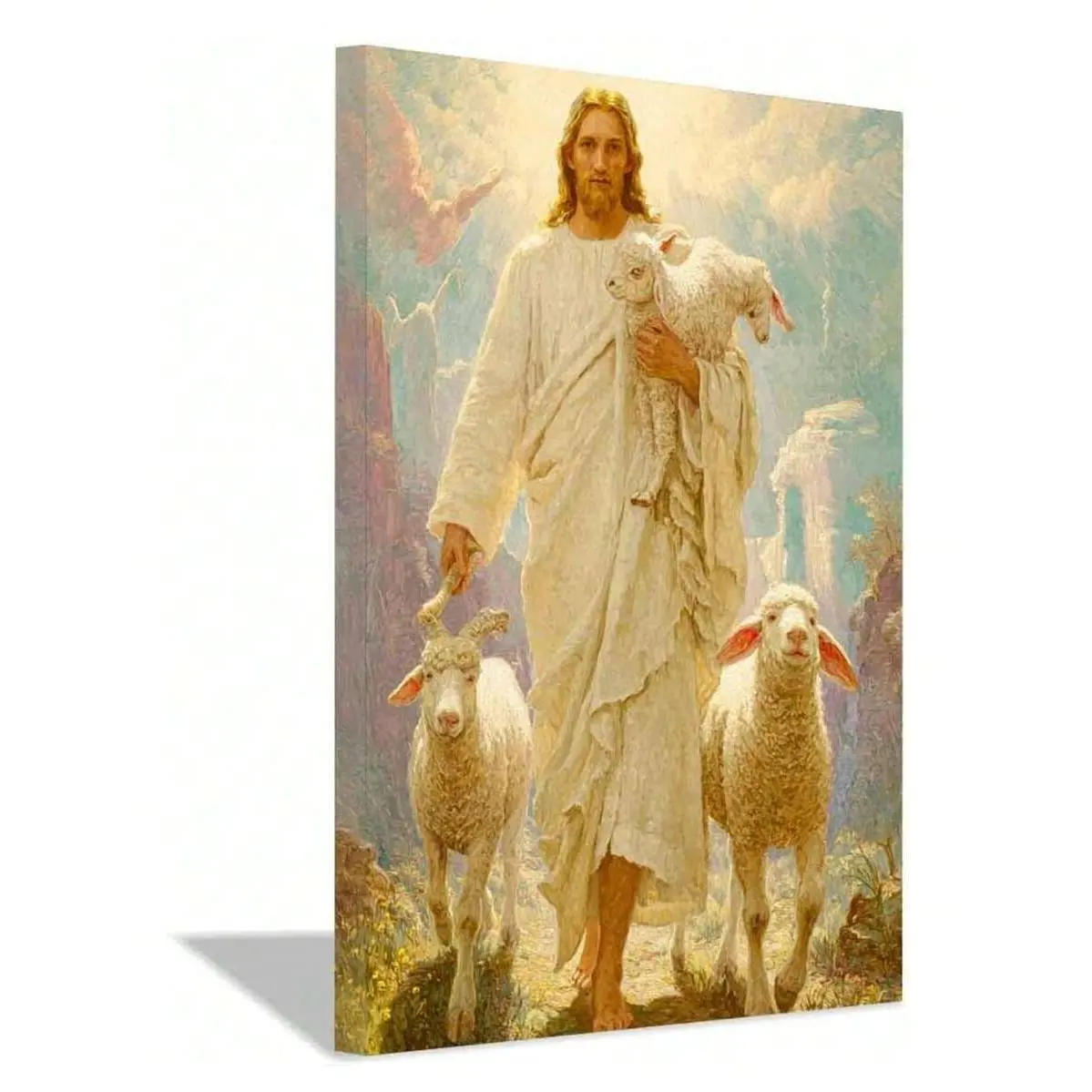 1PC Art Jesus Canvas Wall Art Christian Picture Wall Decor Painting Poster Print Artwork,For Living Room, Apartment, Bedroom, Hotel, Studio, Bathroom, Etc,Framed ,Ready To Hang