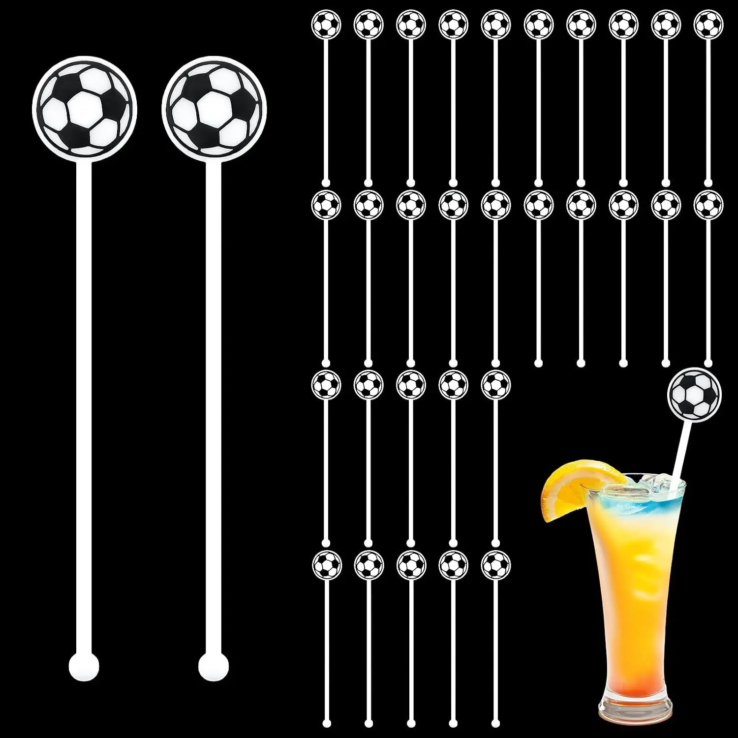 Nuogo 30 Pcs 6 Inch Black White Soccer Stirrer Sticks