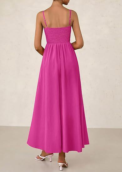 Sleeveless Suspender Solid Color Stitching A-line Beach Vacation Dress Women's Thin Shoulder Pleated Vest Pocket Commuting Dress