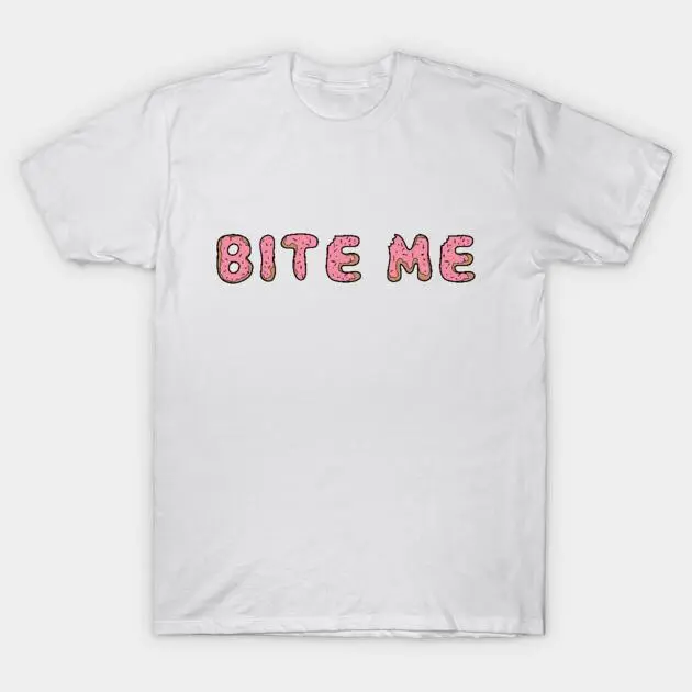 Men's Graphic T-Shirt with Funny 'Bite Me' Donut Print, Soft 100% Cotton Short Sleeve Casual Athletic Top for Yoga Exercises, All Seasons, Basic, Shortsleeve, Menswear, Cotton Tee, Gym, Funny Slogan, Graphic Print, Classic, Vibrant, Breathable Fabric, Cre