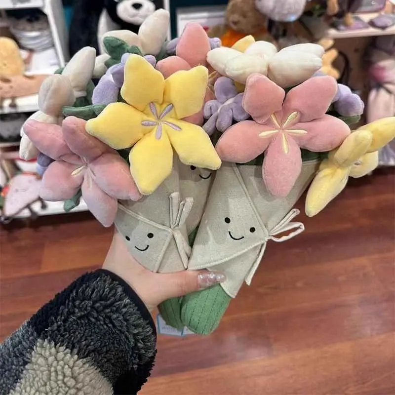 Simulated Plush Flower Bouquet Valentine's Day Stuffed Flowers Handheld Artificial Rose Flower Girl Christmas Gifts Flowers