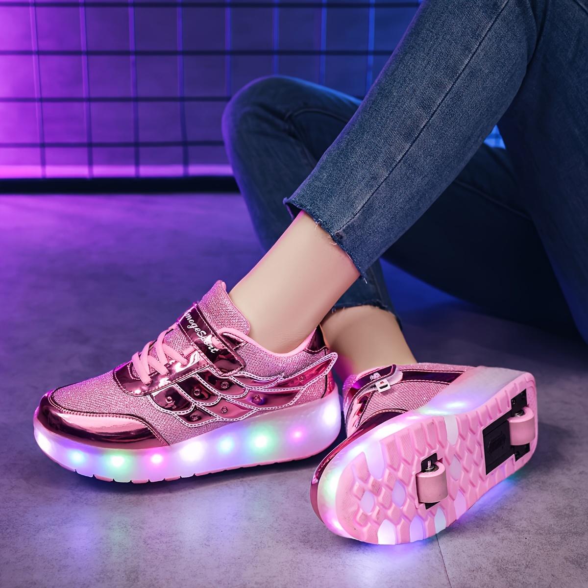 Lightweight Low Top Roller Skateboard Shoes with LED Light, Trendy Cool Anti Slip Wheel Shoes for Girls, Indoor Outdoor, All Seasons