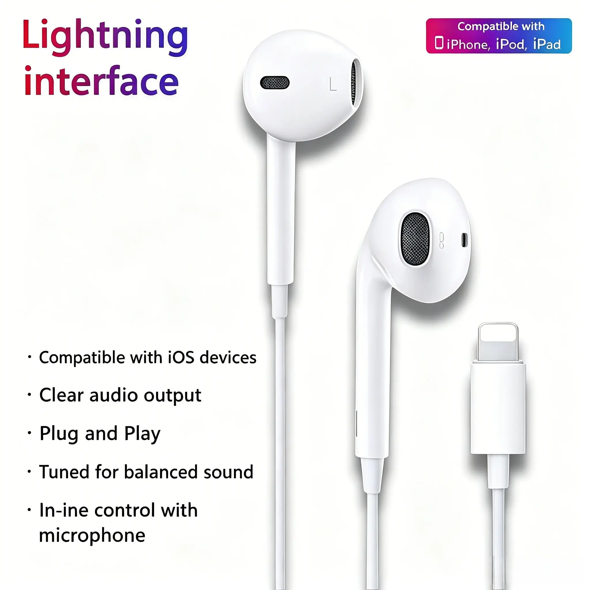 1 Pack Wired Semi-In-Ear Earphones, Wired Earbuds, Plug & Play In-Ear Headphones, Wide Compatibility with iOS Digital Devices, Ideal for Daily Music Listening & Voice Calls