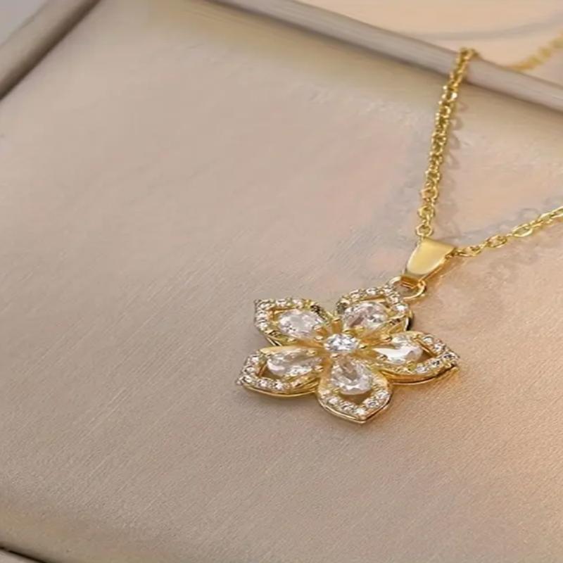 Women's Rhododendron Necklace, Synthetic Zircon Jewelry Gift for Women, Valentine's Day Party Wear Accessory, Daily Wear Necklace