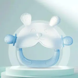 Cute Rabbit-Shaped Frosted Silicone Teething Mitten for Infants, BPA-Free Food-Grade Silicone Teether, Slip-Resistant Anti-Drop Hand Guard, Multi-Textured Oral Soothing Accessory with Storage Case
