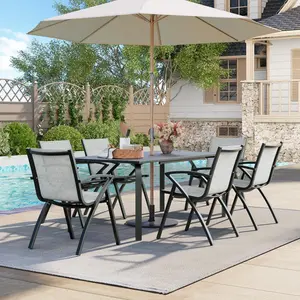 Rusty flimsy outdoor tables ruin patio meals? | 71in Aluminum Rectangular Dining Table with Umbrella Hole | Rustproof Weatherproof fits 6-8 for Pool Garden Deck