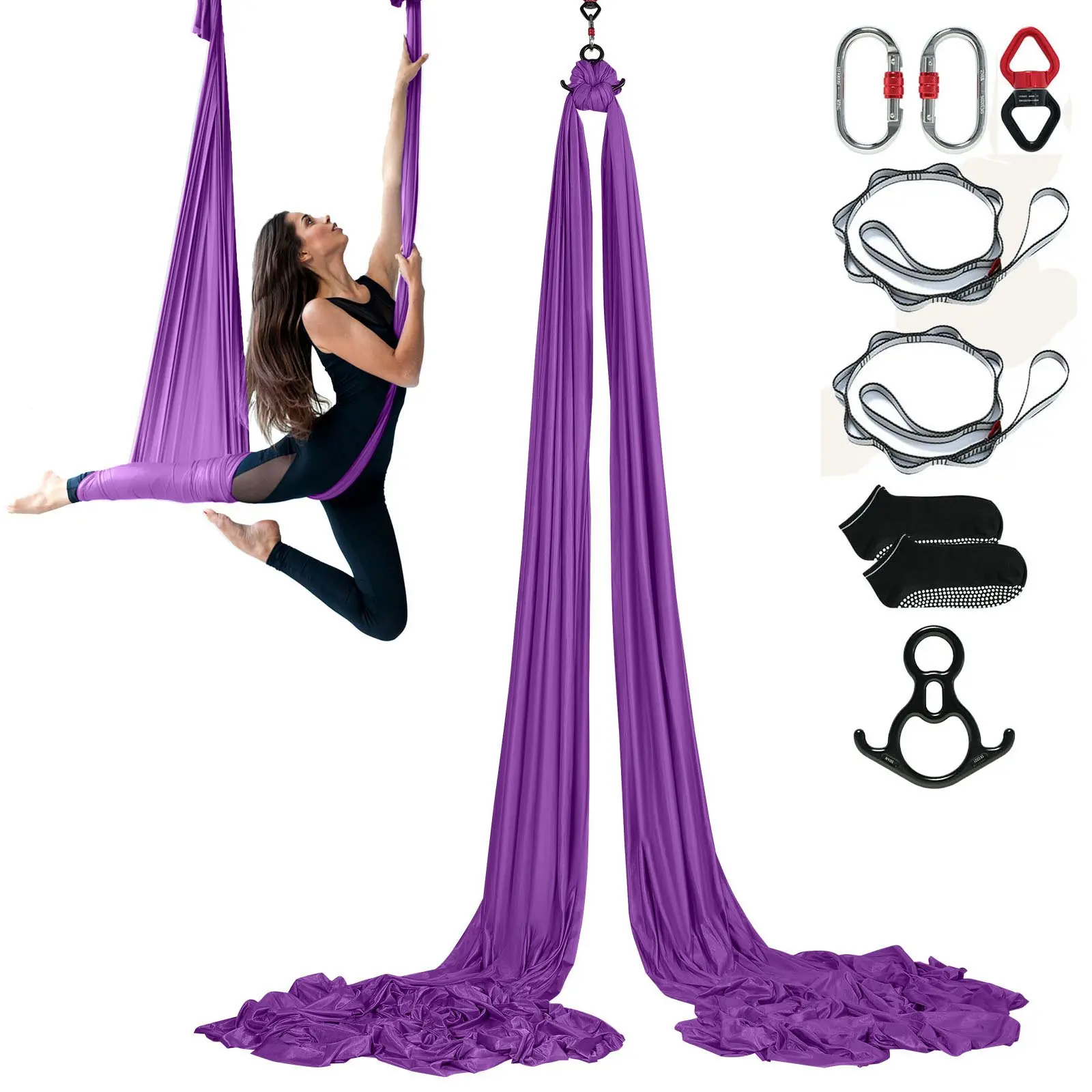VEVOR Aerial Silk Yoga Swing, 8.7 Yards, Aerial Yoga Hammock Kit with 100gsm Nylon Fabric, Full Rigging Hardware Easy Set-up Guide, Antigravity Flying for All Levels Fitness Bodybuilding, Purple