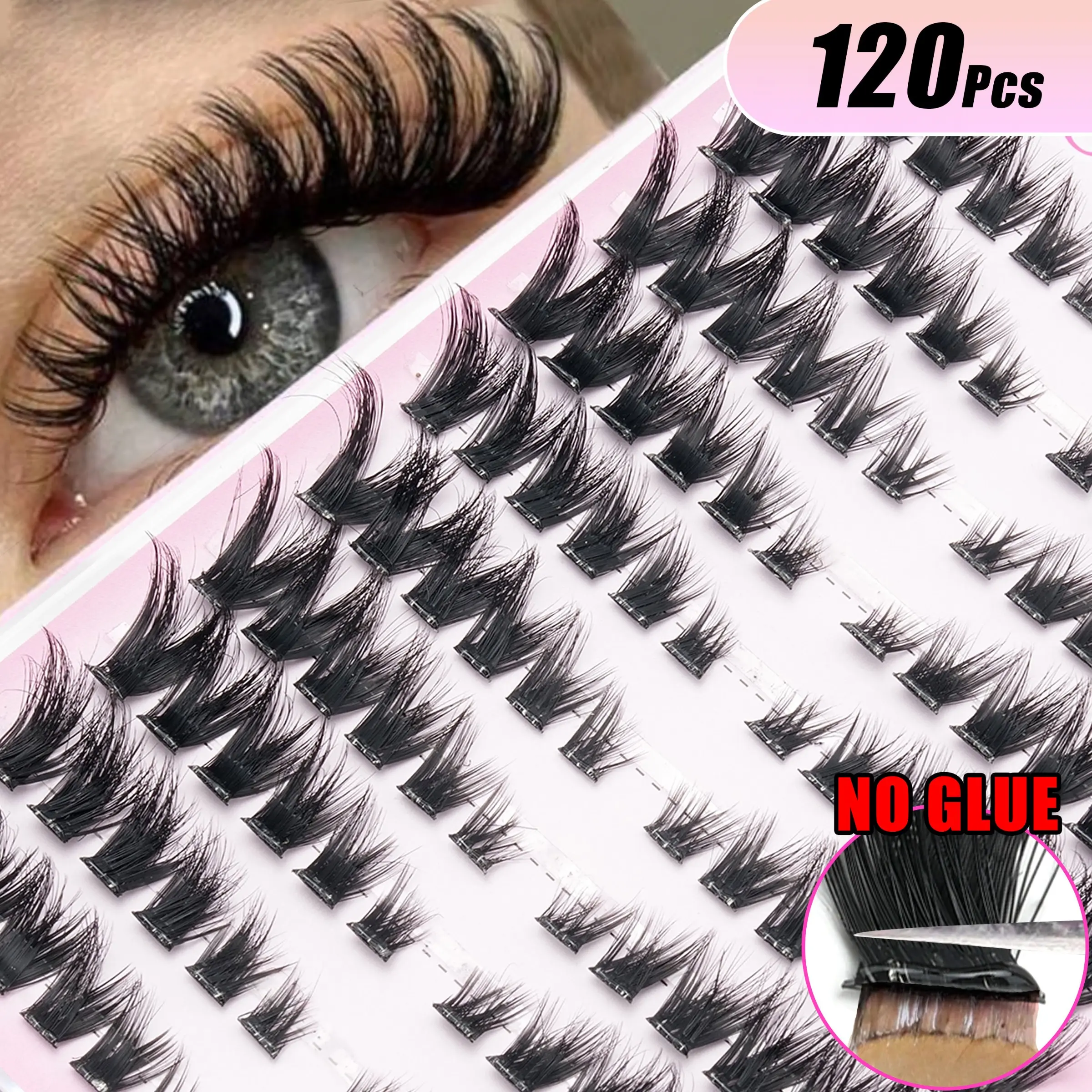120 Pcs Dense Glue-Free Cluster False Lashes, Fluffy Volume Eyelashes, European Style Curl Segmented, Self-Adhesive Design, Easy Application for Bold Eye Makeup