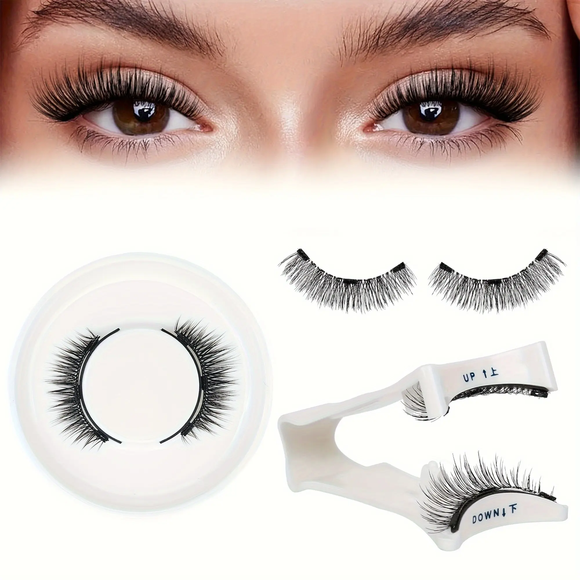 Reusable Magnetic False Lashes with Applicator, Natural Look, No Glue or Tape, Doll Style C Curl, Non-Toxic, Daily Use, Makeup Magnetic Eyelashes
