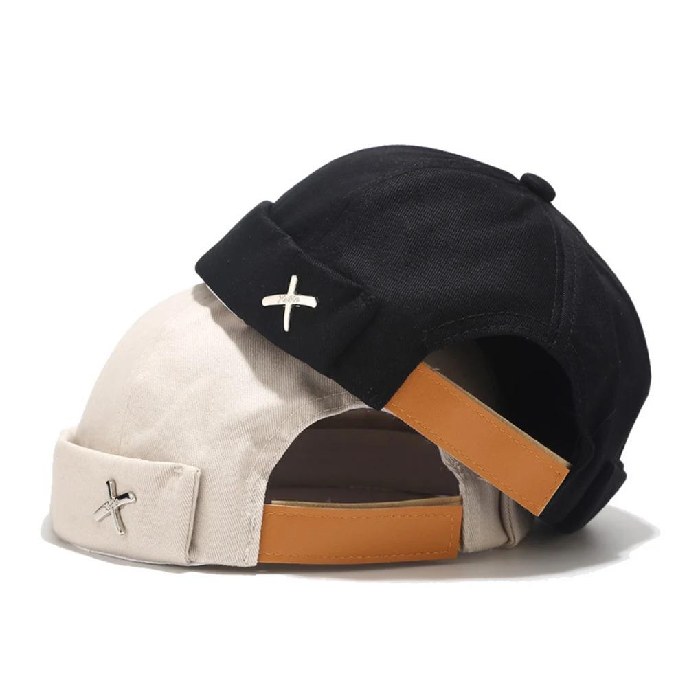 Vintage Men's Summer Cotton Brimless Skullies Cap Women Street Portable Docker Hats X Letter Icon Adjustable Beanie Hip Hop Hats