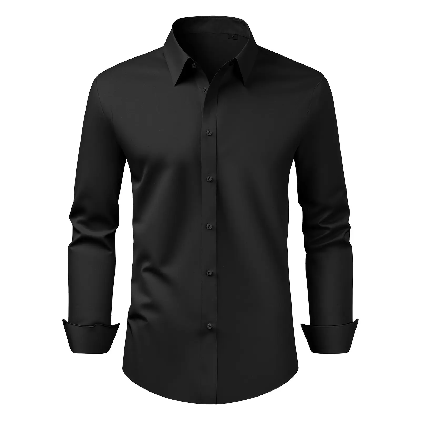 VEVOR Menswear Plain Polyester Button-Up Shirt, Men's Slim Fit Long-Sleeve Wrinkle-Free Soft Stretch Tops, Suitable for Business Casual or Formal Events, Black, M, Breathable, Classic