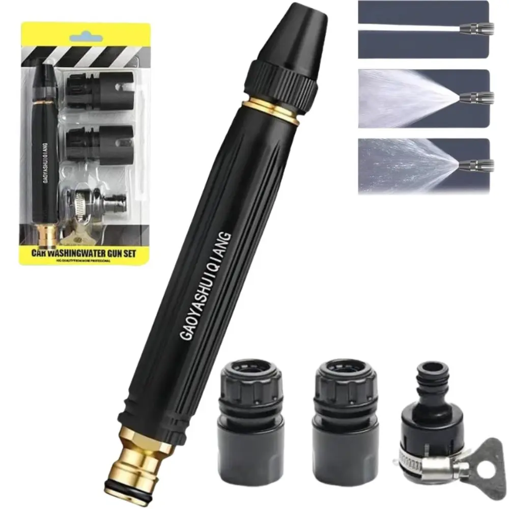 Household water gun, hose nozzle, water gun nozzle set, Car washer nozzle, three adjustable spray modes, equipped with multiple compatible connectors, suitable for household car washing and outdoor multi-scenario cleaning
