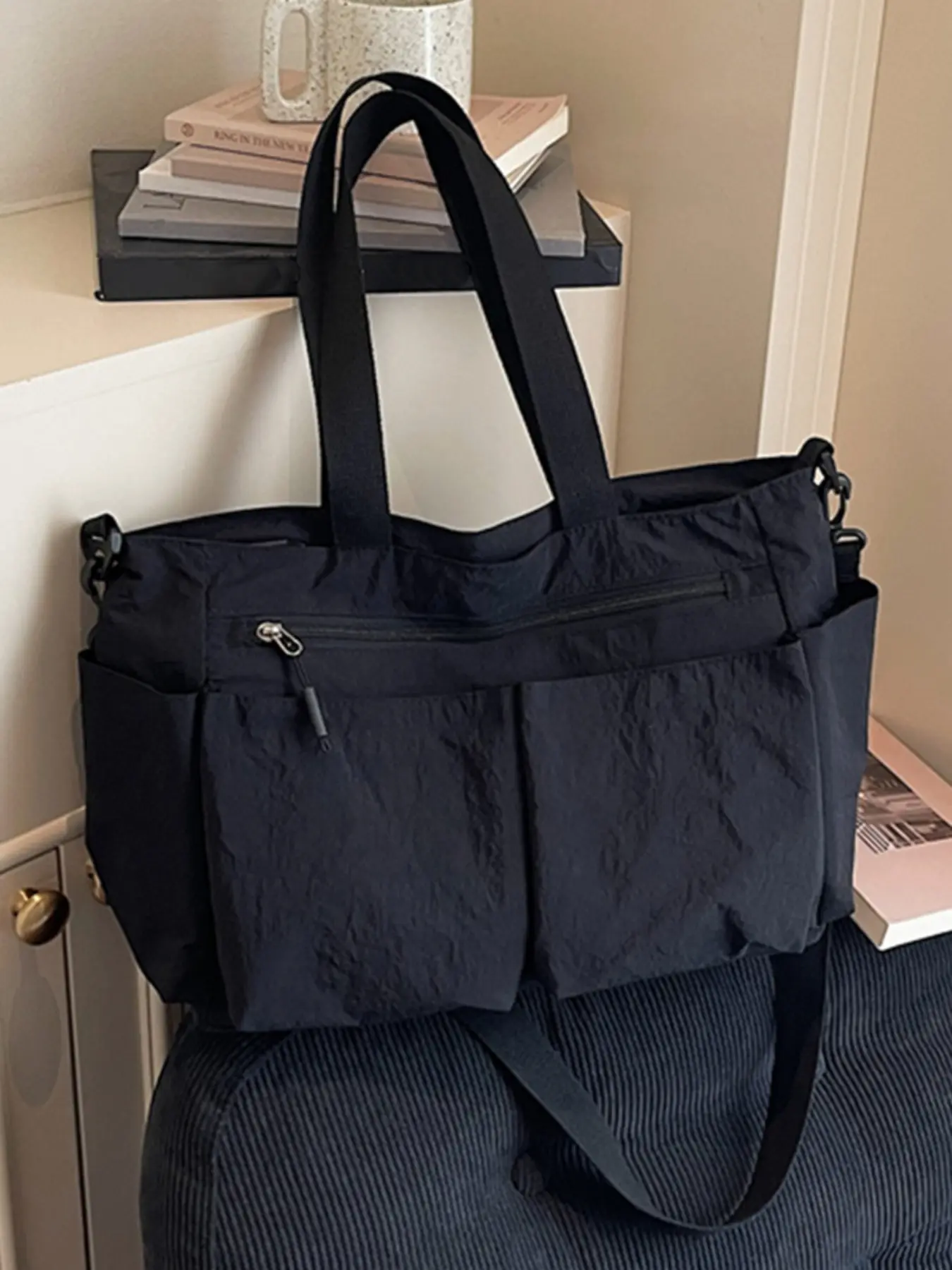 Women's Casual Solid Color Zipper Crossbody Tote Bag, Large Capacity Multi-pocket Design Portable Shoulder Bag for Daily Used,Girl Fashionable Shopping Bag, Multi Compartment Bag，affordable  bags