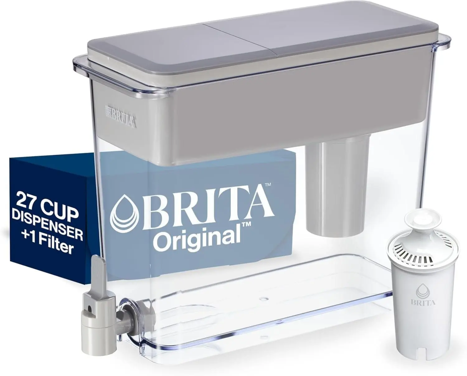 Brita UltraMax Large 27-Cup Water Dispenser with Standard Filter BPA-Free Reduces Copper Cadmium and Mercury Impurities Fits in Fridge Space-Saver 1 Filter Included