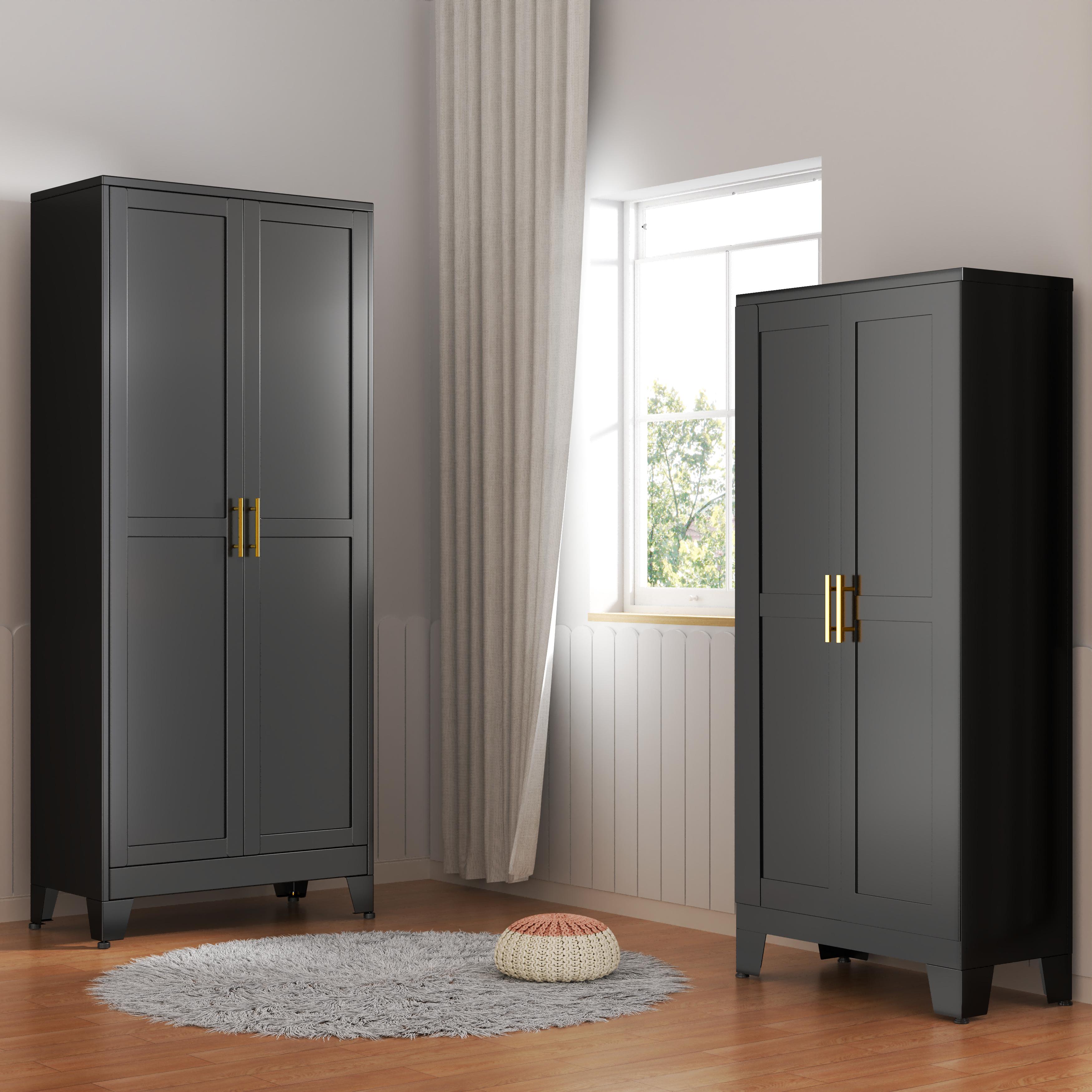 75.2" Tall Pantry Cabinet, Kitchen Pantry Storage Cabinets with 2 Door and 5 Adjustable Shelves, White Metal Pantry Storage Cabinet, Cupboard for Kitchen, Dining Room, Living Room and Bathroom Organizer