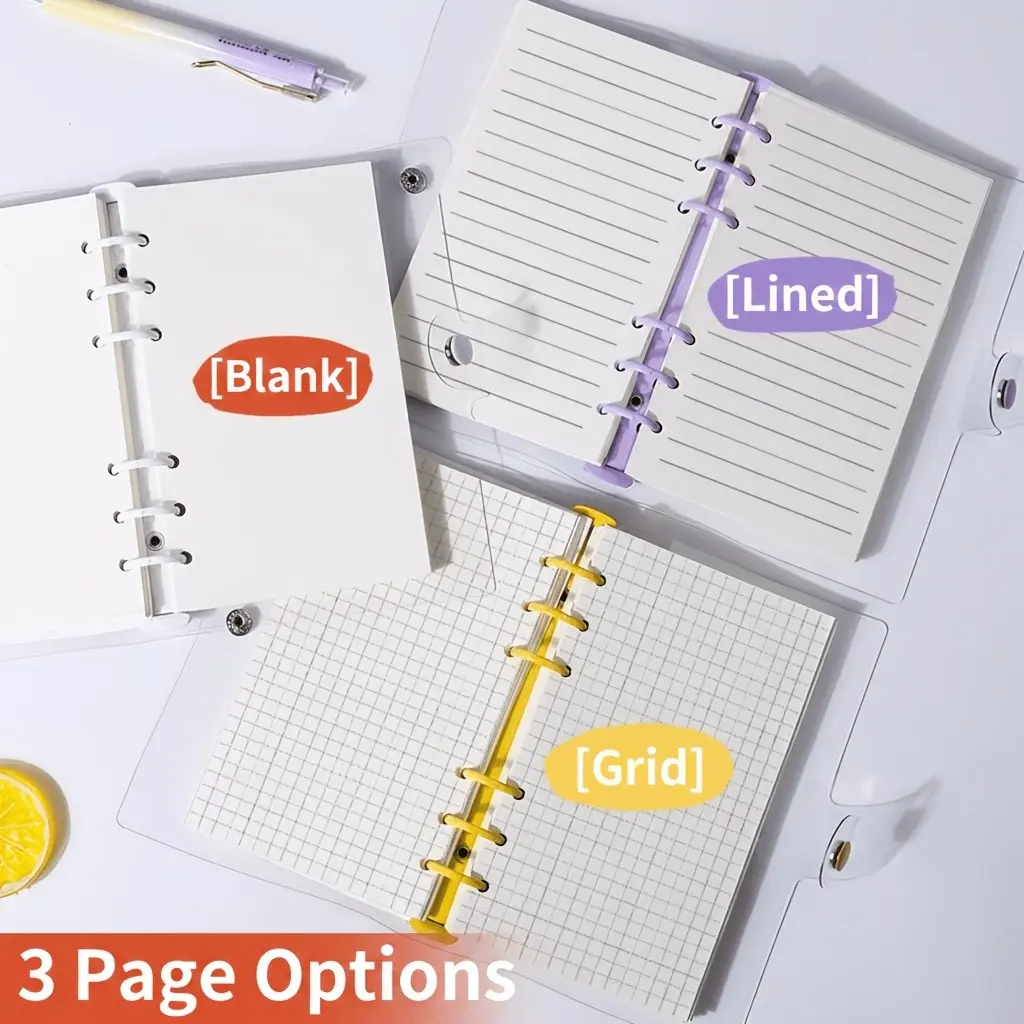 A6 Cute Grid Transparent PVC Composition Notebook, Detachable Pages, 120 Sheets with Lines/blank, Large Capacity, Soft Feel, Ideal for Students, Craft Album