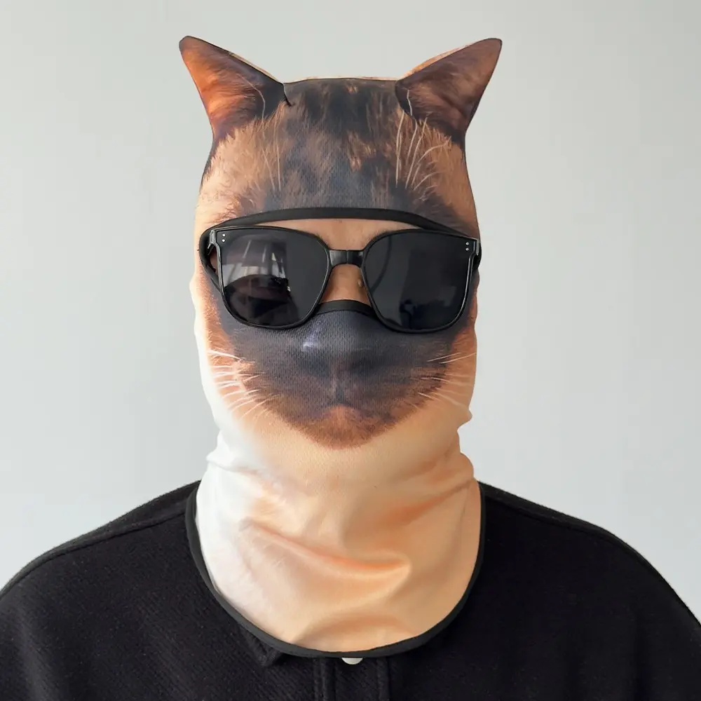 3D Realistic Siamese Cat Balaclava Mask, Motorcycle Riding Sun Protection Full Face Cover, Funny Prank Photo Windproof Scarf