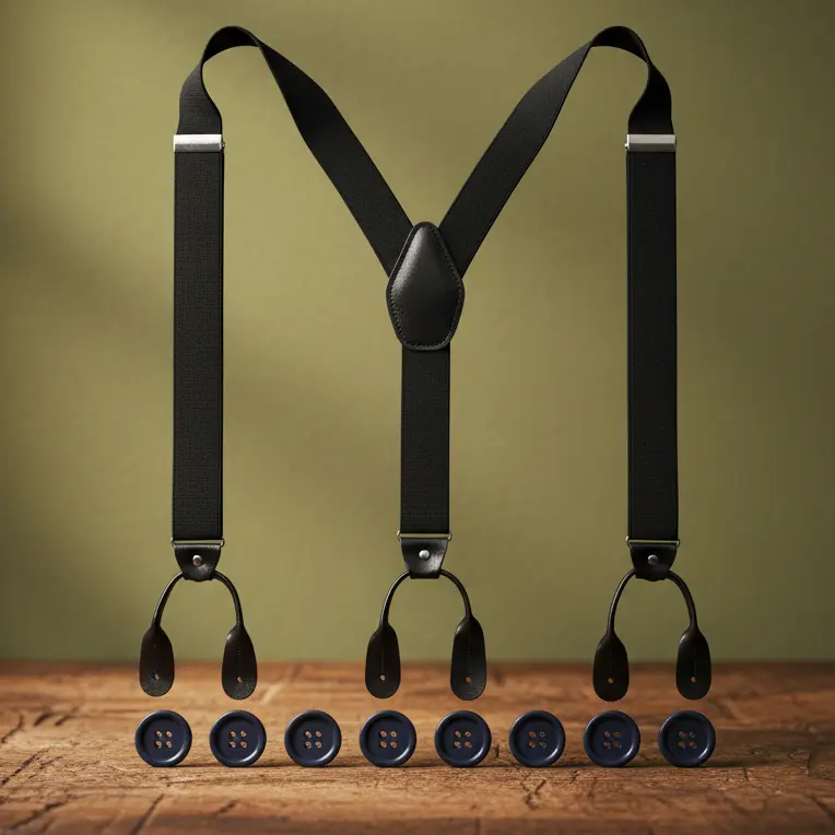 Men's Button Suspenders, Adjustable Heavy Duty Y-Back Elastic Suspenders with Leather Button Ends, Classic Tuxedo Braces for Jeans, Pants and Formal Wear