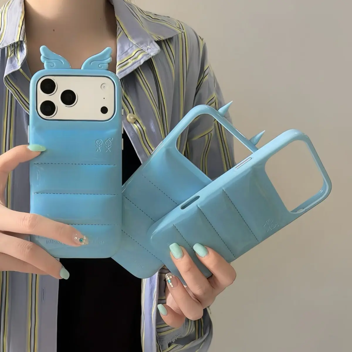 Blue and cherry red down jacket iPhone18/17pro max suitable for 16/15pro max anti-drop phone case