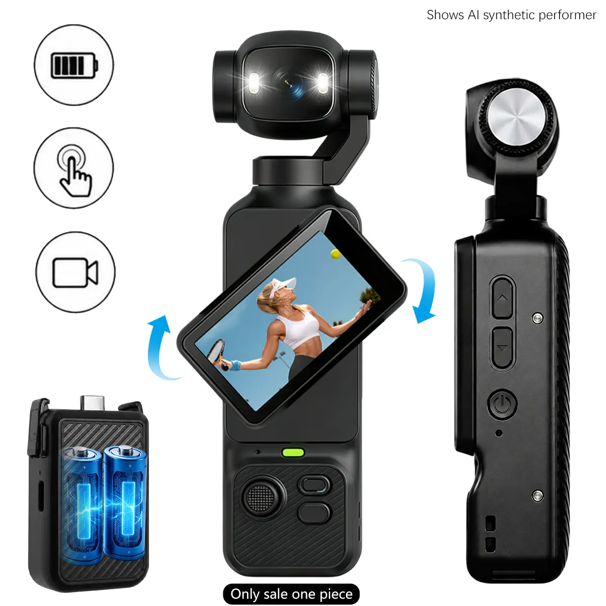 Portable Vlogging Camera, Video Blog Camera, 1080P HD Digital Camera with 180° Flip Rotating Lens, LED Light, WiFi Transfer, Vertical Video Camera for Travel, Selfie and Social Media Content Creation