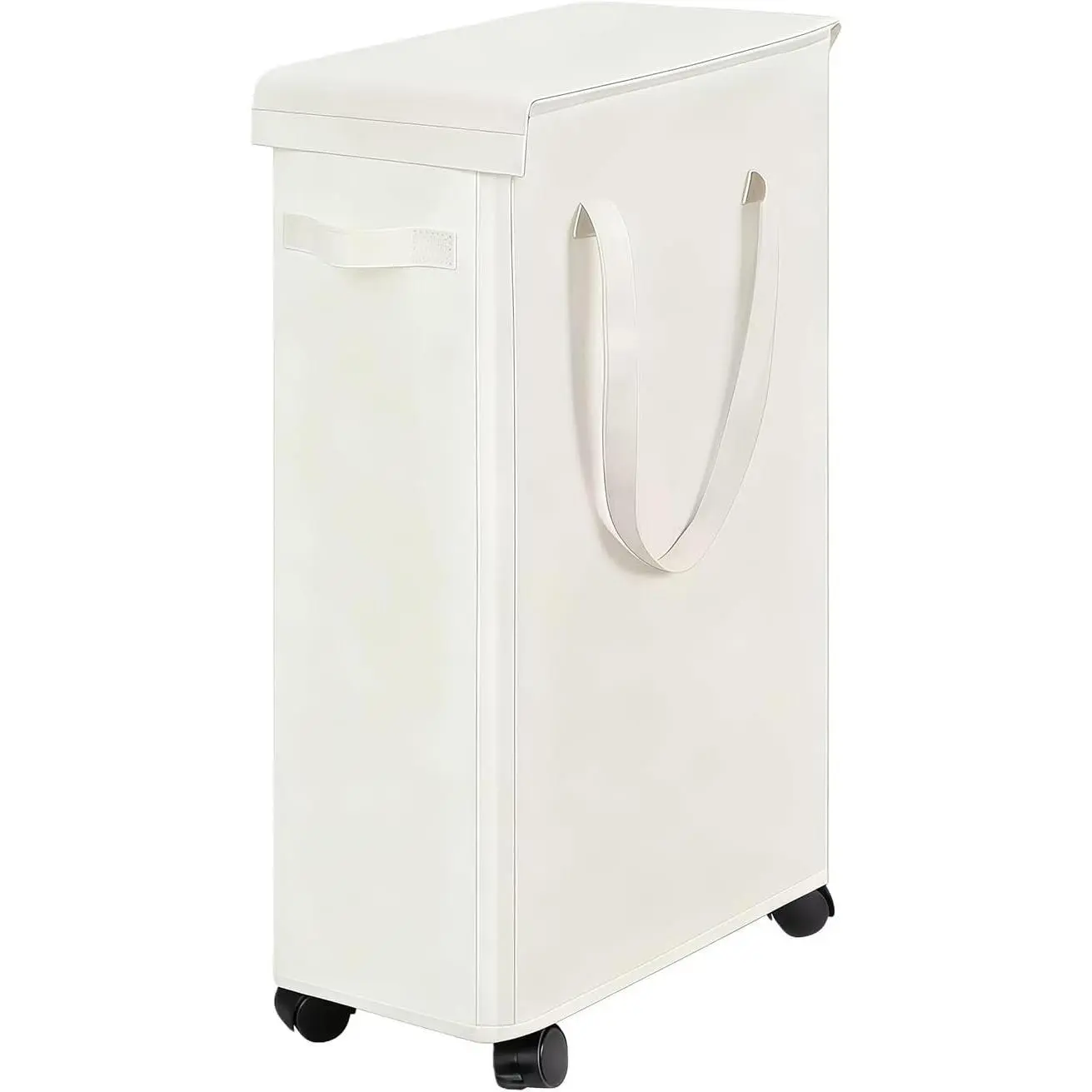 Slim Laundry Hamper with Lid and Wheels, Small Rolling Laundry Basket with Handle for Small Spaces, Tall Dirty Clothes Hampers for Dorm, Bathroom and Bedroom, 85L, Beige