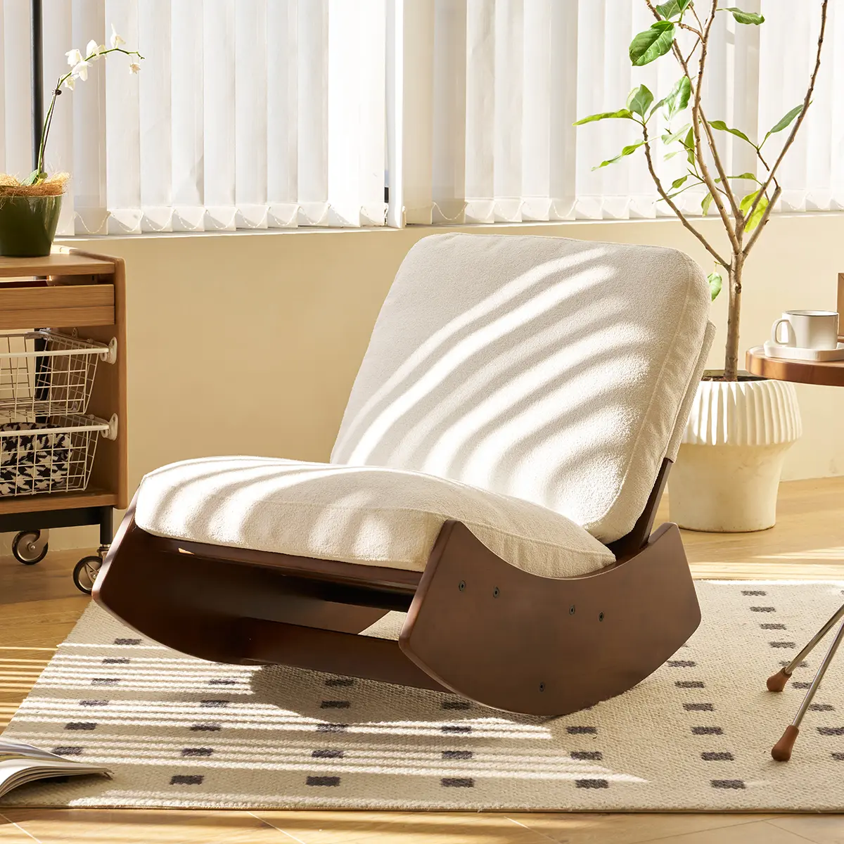 ARCH Comfortable Glider Rocking Chair with Corduroy Upholstery, Solid Wood Frame, Smooth Gliding Motion, Accent Reading Chair for Living Room Bedroom Nursery, White Fabric, 24.2Wx35.4Dx28.3H, White Color Options, Fabric Material, Product Dimensions: