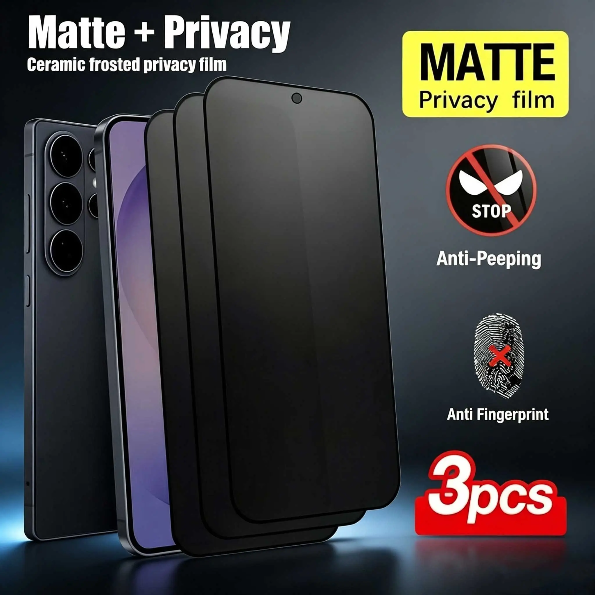 3 pcs Privacy Matte Ceramic Film For Samsung Galaxy S26 Ultra S25 Edge S24 S23 Ultra S22 S21 Plus FE Note 20 Ultra Matte & Anti-Spy Screen Protector [Not-Glass] Privacy Screen Guard Cellphone Accessories