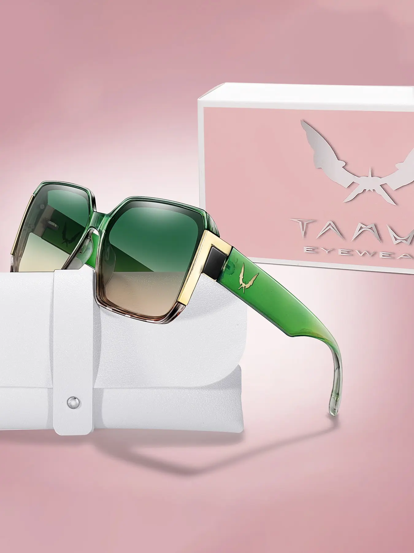 TAMWY Fashion Large Frame Outdoor Gradient Lens Glitchy Glam Sun Protective Trendy Styling Stylish Sunglasses, Women's Windproof Sun Protection, Party Festival Gift