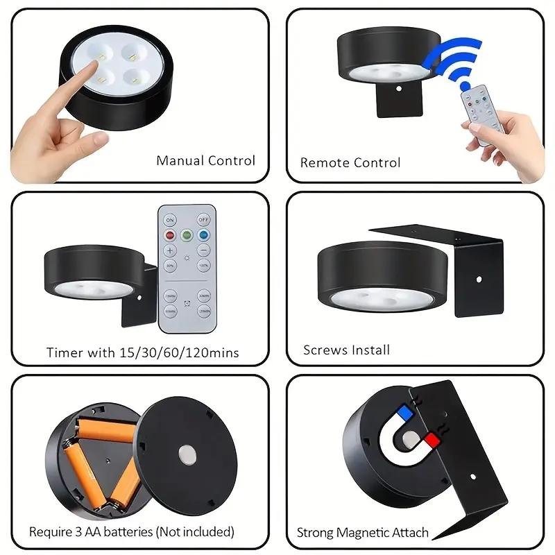3pcs wall mounted magnetic smart display light, Indoor decorative light, 3 colors adjustable with timer home decoration puck light, LED under cabinet light, remote control + push lampshade dual control, for office wardrobe display cabinet decoration