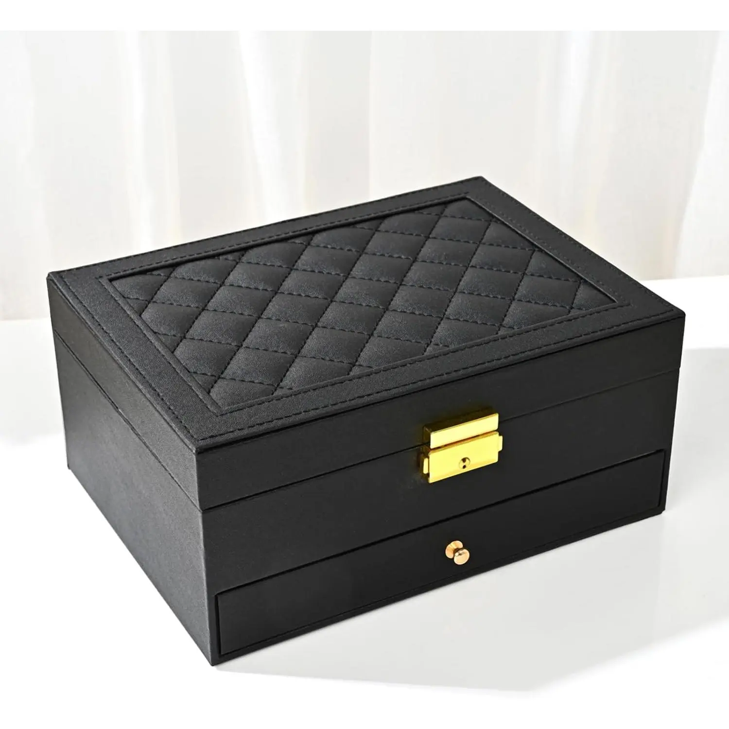 Women's Modern 2-Layer PU Leather Rectangle Vanity Jewelry Box, Portable Velvet All Purpose Jewelry Sorter Organizer with Metal Buckle, Home Storage Gift Box for Anniversaries, All Purpose Jewelry Boxes & Organizers, Double Layer