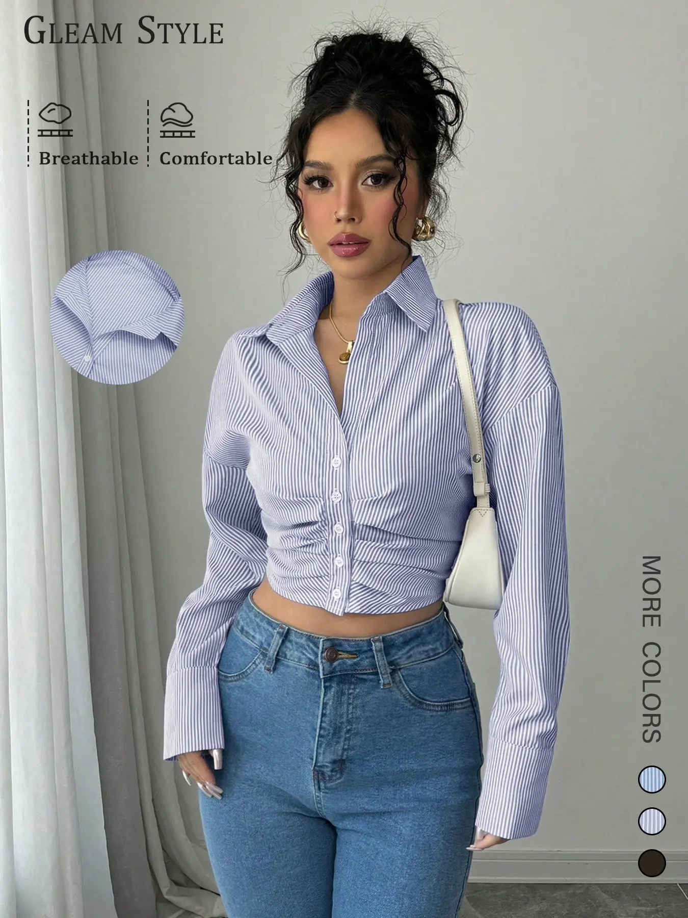 2026 New European and American Women's Fashion Simple High-End Shirt, Waist-Cinch Design, Spring and Autumn Wear, Cross-Border Export
