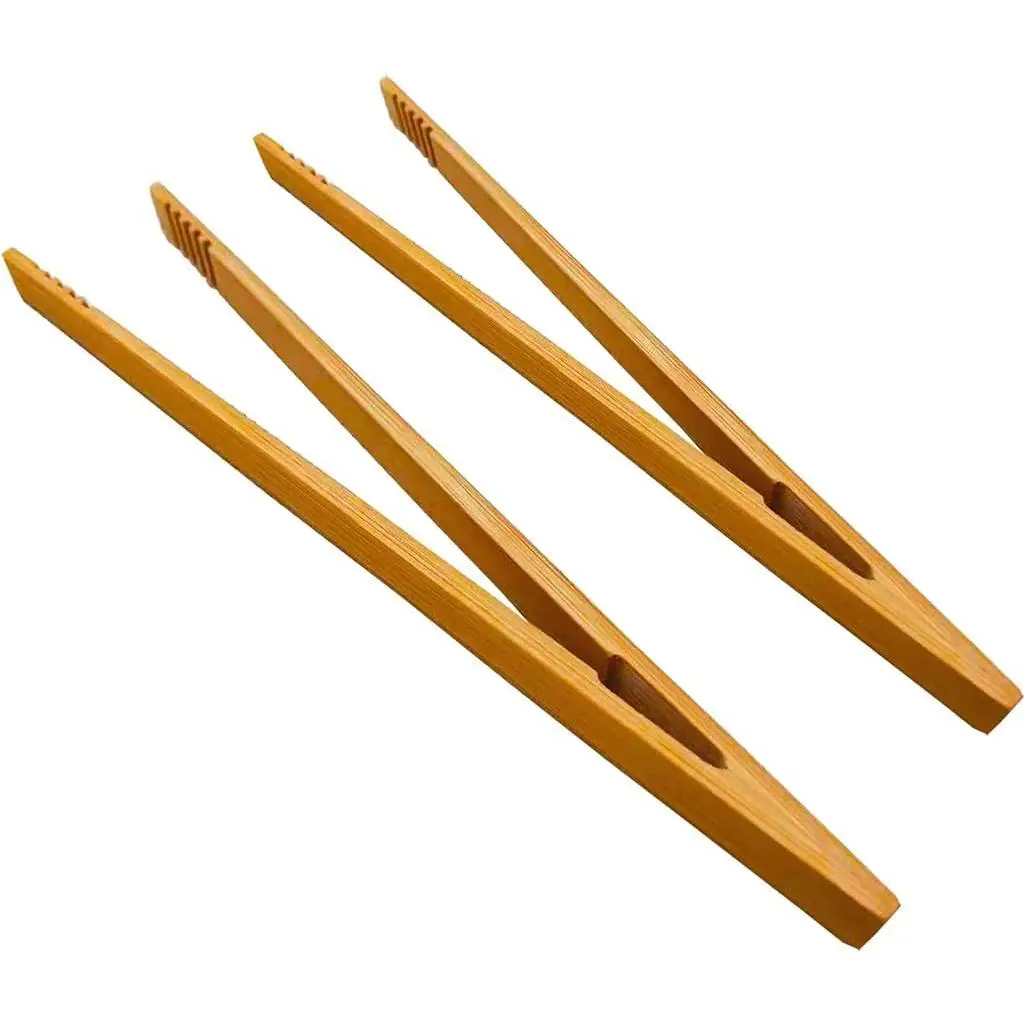 2-Piece Natural Wood Toast Tongs Set Pack - 10.2" Length, Anti-Slip Grip, Kitchen Utensil for Toaster