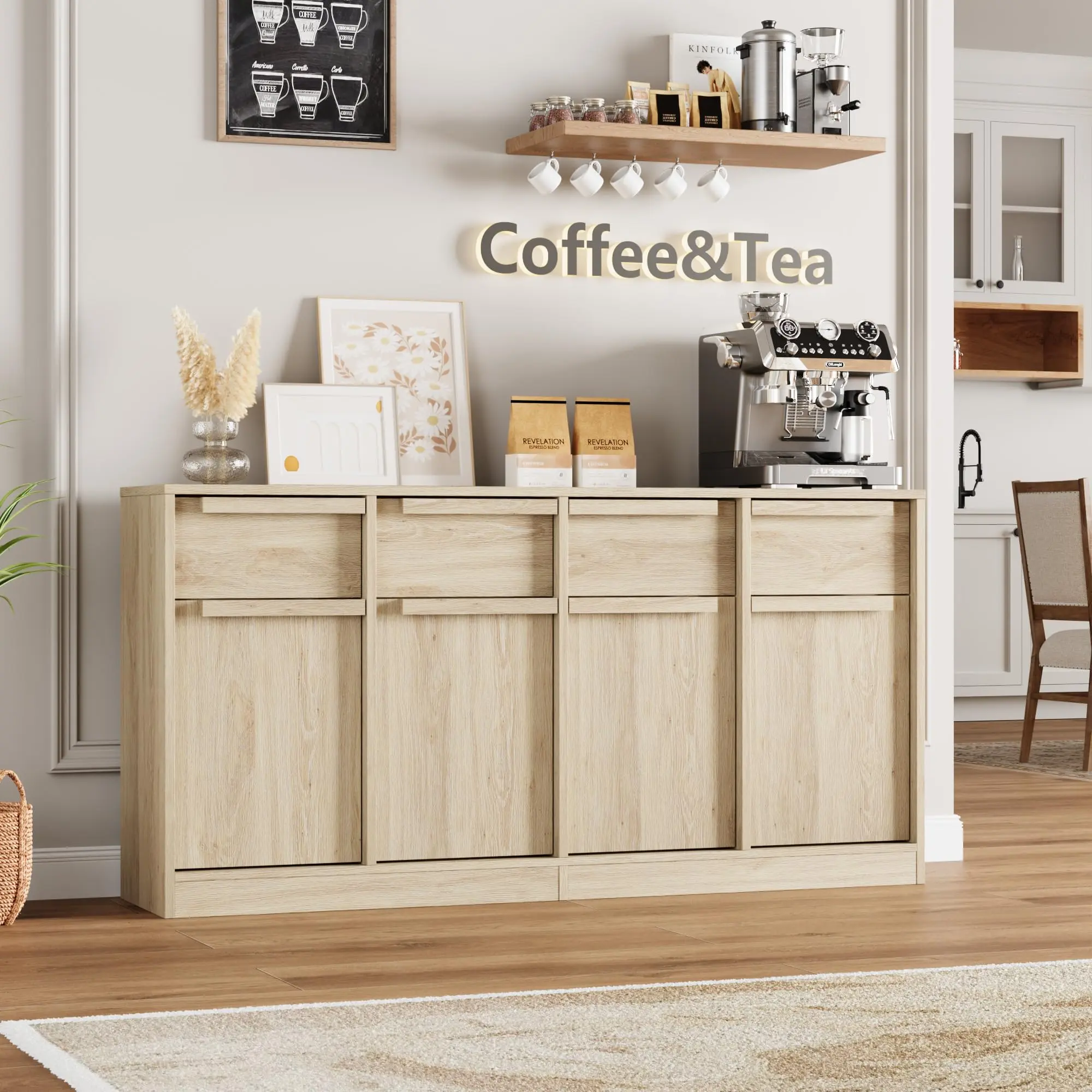 Sturdy Black Wood Sideboard Cabinet, Modern Buffet with Multiple Doors & Drawers, Customizable Adjustable Shelves, Multi-use Storage for Indoor Home Spaces