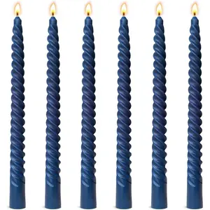 6 Pack 10 Inch Navy-Blue Spiral Taper Candles for Hanukkah and Winter Home Decoration, Unscented Dripless Twisted Candlesticks for Dinner Beach-Themed Decor Relaxation and Meditation