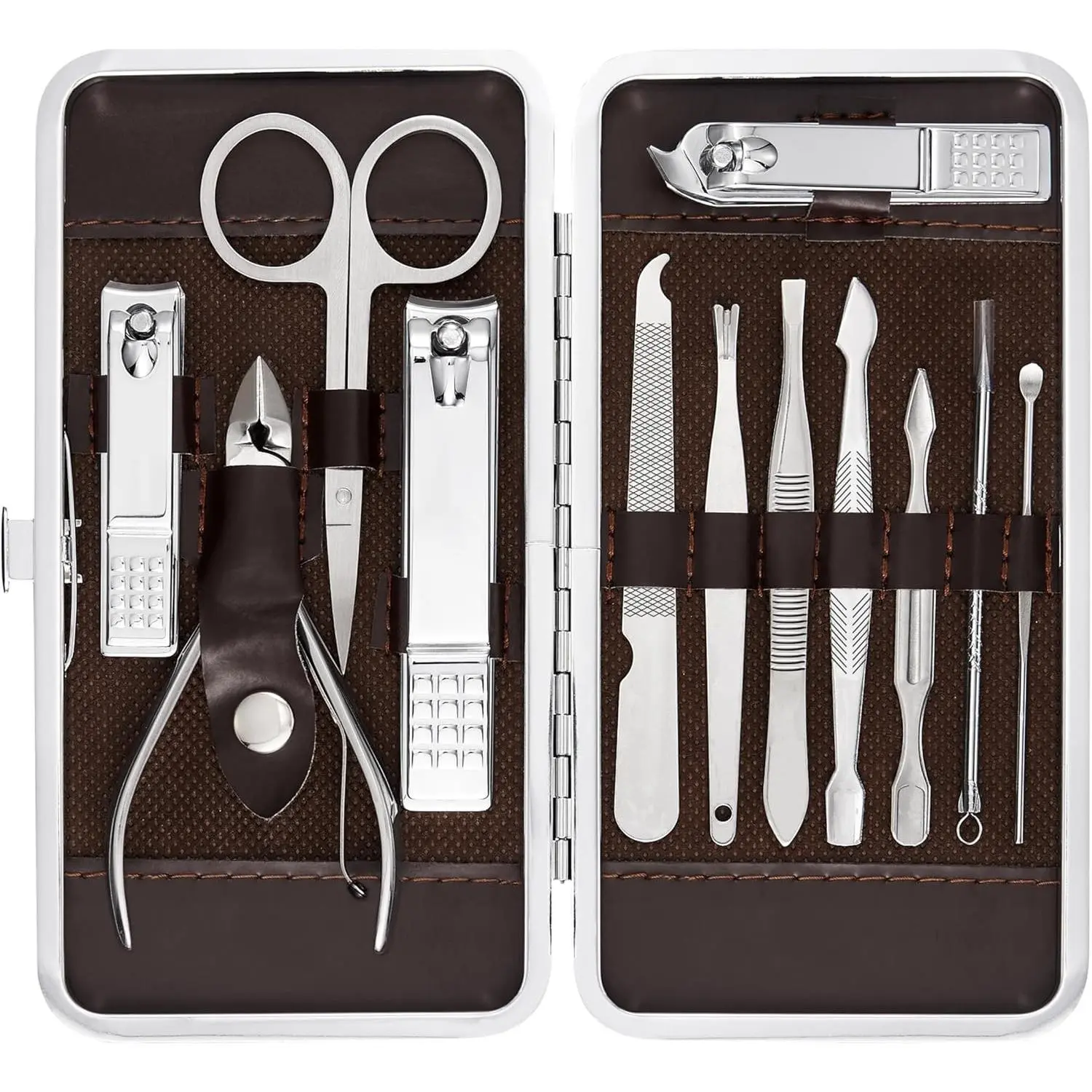 12-Piece Professional Manicure and Pedicure Kit, Premium Grooming Set with Nail Clippers, Facial Care Tools and Luxurious Travel Case for Men and Women